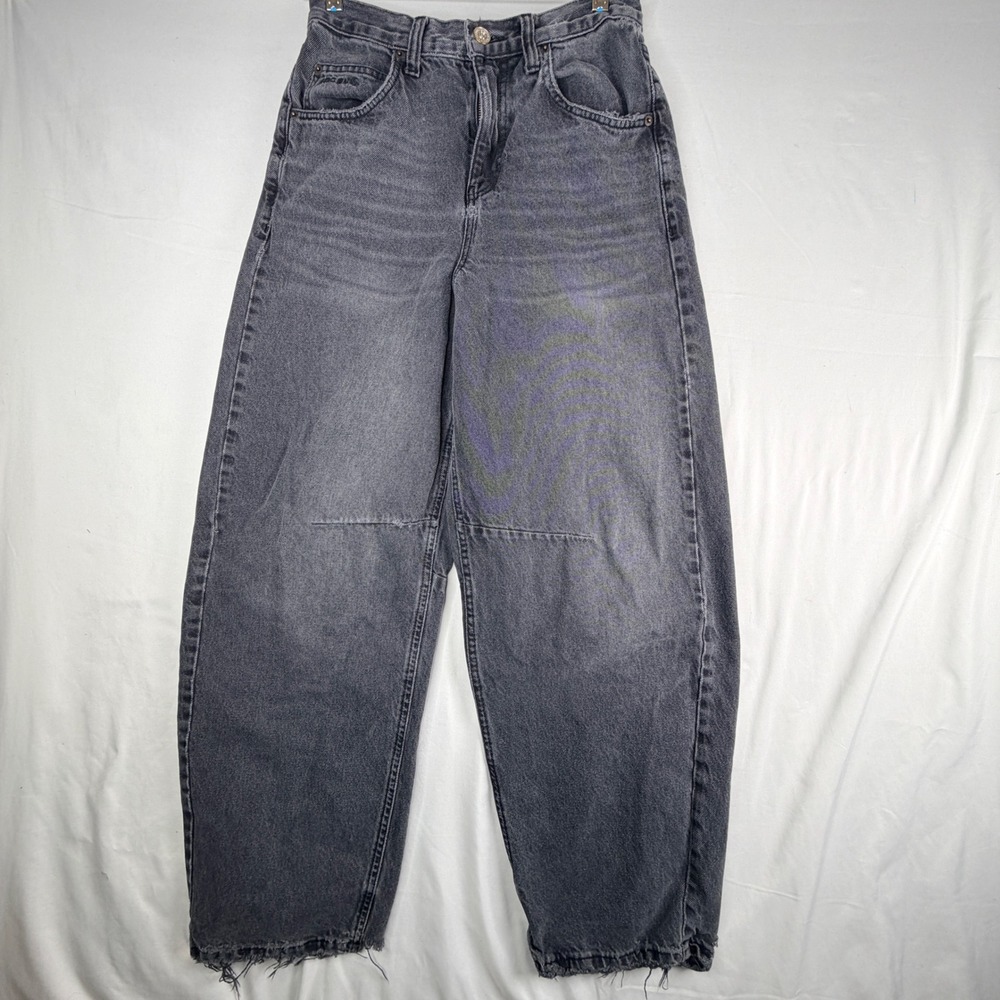 BDG Urban Outfitters Baggy Wide Leg Jeans 28W Washed Black Raw Hem High Rise